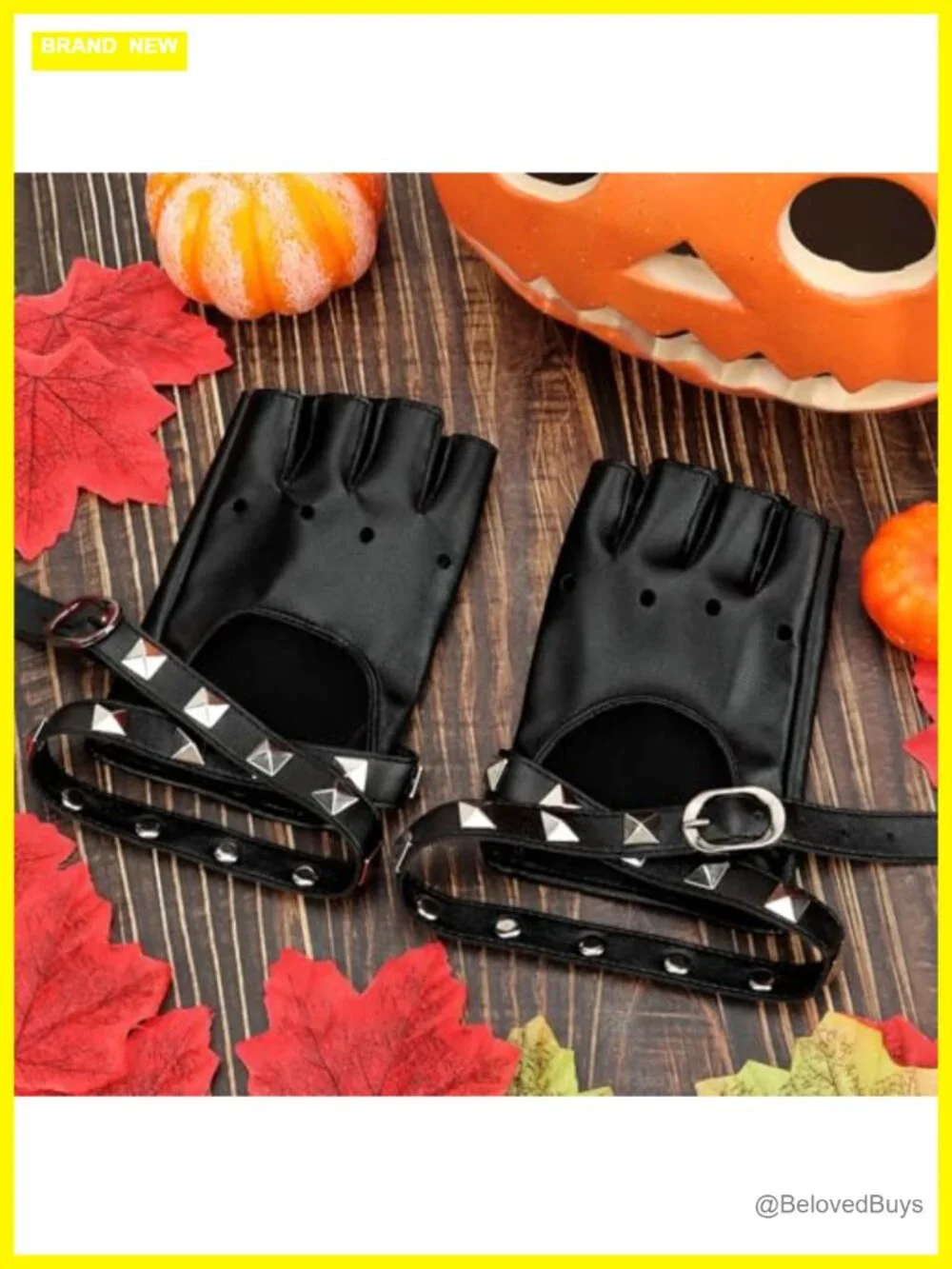 Fingerless Faux Leather Gloves Black Biker Punk Gloves